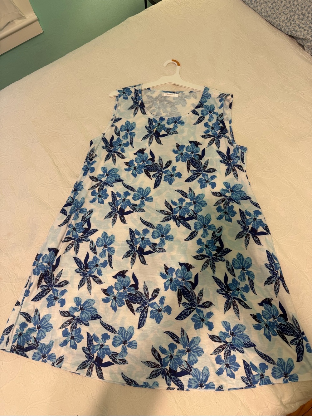 Blue Floral Sleeveless A-Line Dress